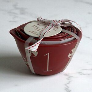Set of 4 Rae Dunn Peppermints Measuring Cups Ceramic Red Chistine Holiday NEW